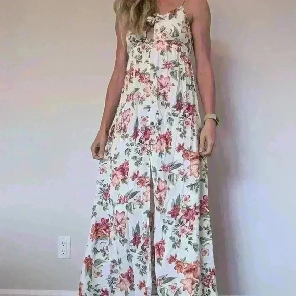 Ambiance, Floral  Maxi Dress, White and pink, Size Small - Picture 1 of 9